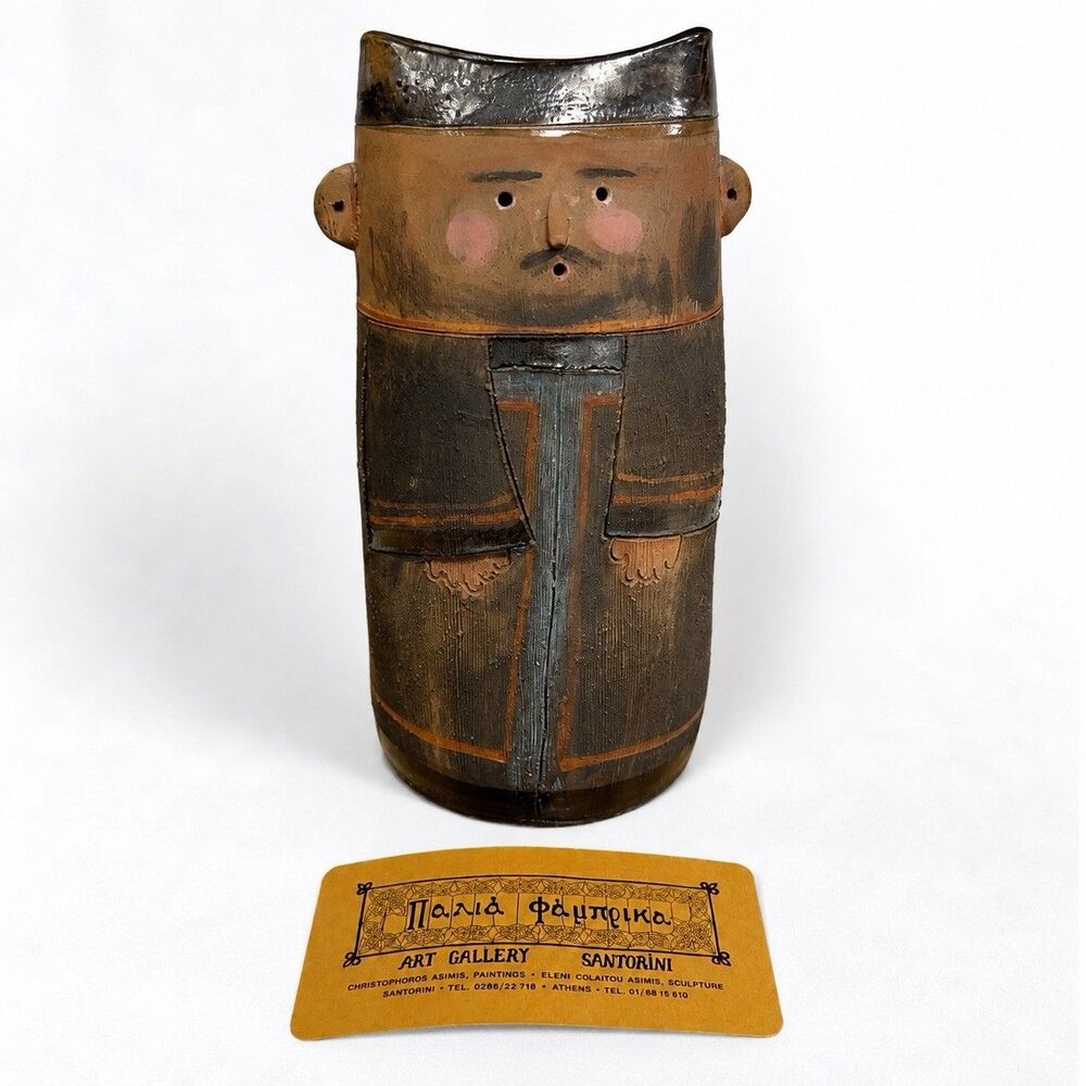 Eleni Kolaitou “Greek Orthodox Priest” Signed Ceramic Sculpture Greek Art